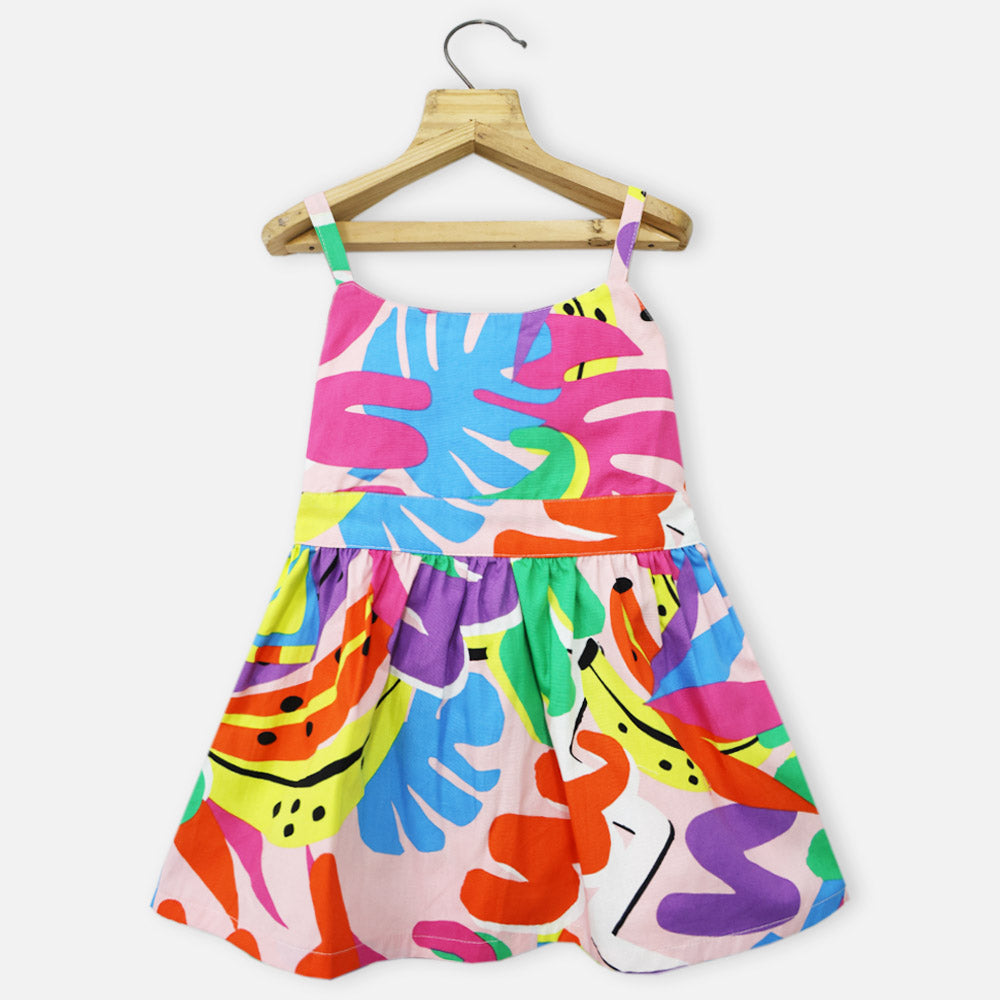 Colorful Abstract Printed Sleeveless Frock