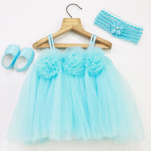 Load image into Gallery viewer, Blue Net Party Dress With Booties &amp; Headband
