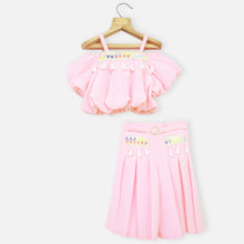 Load image into Gallery viewer, Pink &amp; White Cold Shoulder Crop Top With Palazzo Co-Ord Set
