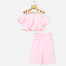 Load image into Gallery viewer, Pink &amp; White Cold Shoulder Crop Top With Palazzo Co-Ord Set
