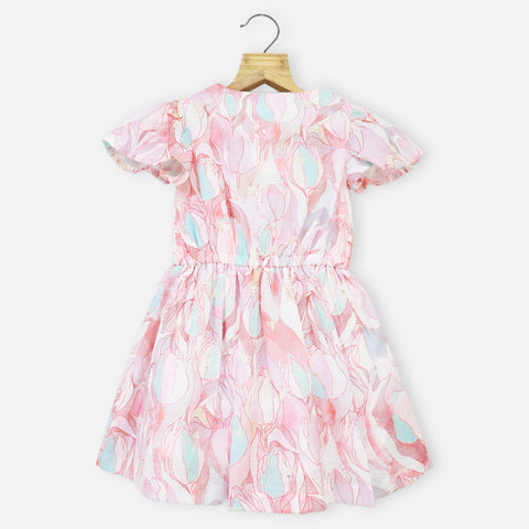 Pink Embroidered Short Sleeves Cotton Dress