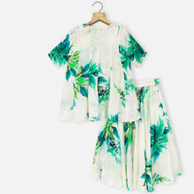 Load image into Gallery viewer, Ivory Tropical Crop Top With Flared Palazzo &amp; Shrug
