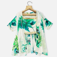 Load image into Gallery viewer, Ivory Tropical Crop Top With Flared Palazzo &amp; Shrug
