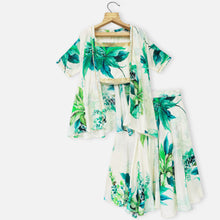 Load image into Gallery viewer, Ivory Tropical Crop Top With Flared Palazzo &amp; Shrug
