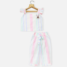 Load image into Gallery viewer, White Striped Crop Top With Pant Co-Ord Set
