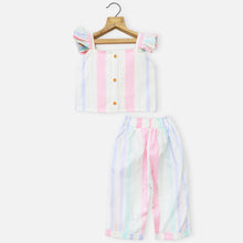 Load image into Gallery viewer, White Striped Crop Top With Pant Co-Ord Set
