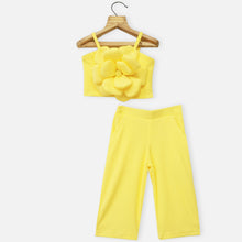 Load image into Gallery viewer, Yellow Flower Embellished Crop Top With Pant Co-Ord Set
