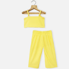 Load image into Gallery viewer, Yellow Flower Embellished Crop Top With Pant Co-Ord Set
