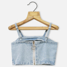 Load image into Gallery viewer, Blue Flower Embellished Sleeveless Denim Top
