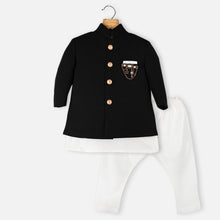 Load image into Gallery viewer, Black Jacket With White Kurta &amp; Pajama Indowestern Set
