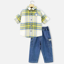 Load image into Gallery viewer, Green Plaid Check Shirt With Denim Cargo Pant
