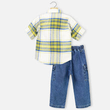 Load image into Gallery viewer, Green Plaid Check Shirt With Denim Cargo Pant
