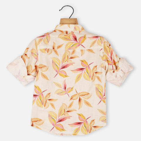 Beige Tropical Printed Cotton Shirt