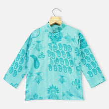 Load image into Gallery viewer, Blue Paisley Printed Nehru Jacket With Kurta &amp; Pajama
