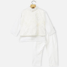 Load image into Gallery viewer, White Sequins Embellished Nehru Jacket With Kurta &amp; Pajama
