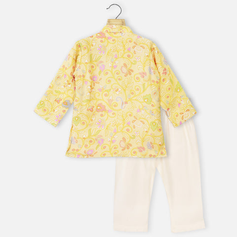 Yellow Floral Embroidered Kurta With Pajama