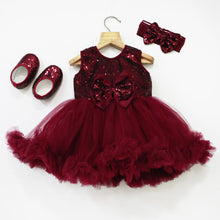 Load image into Gallery viewer, Wine Sequins Embellished Dress With Booties &amp; Headband
