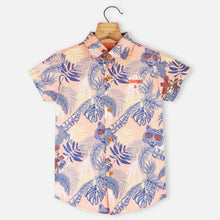 Load image into Gallery viewer, Tropical Printed Half Sleeves Shirt- Green &amp; Peach
