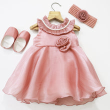 Load image into Gallery viewer, Mauve Ruffled Neckline Pary Dress With Booties &amp; Headband
