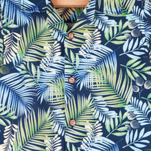 Load image into Gallery viewer, Navy Blue Tropical Printed Half Sleeves Shirt
