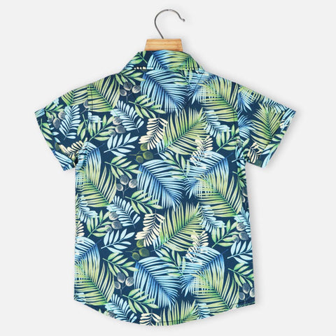 Navy Blue Tropical Printed Half Sleeves Shirt