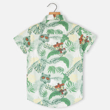 Load image into Gallery viewer, Tropical Printed Half Sleeves Shirt- Green &amp; Peach
