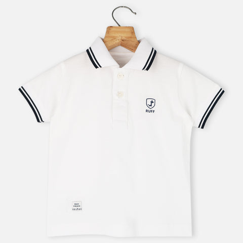 Half Sleeves Polo T-Shirt- Peach, Green & White