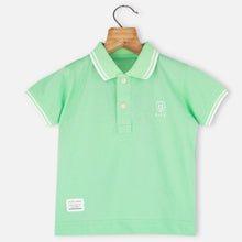 Load image into Gallery viewer, Striped Hem Polo T-Shirt- Peach, Black, Green &amp; White
