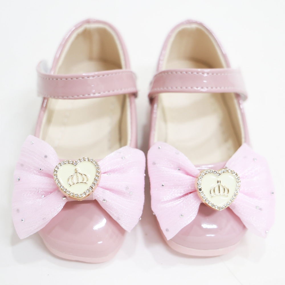 Pink Bow Embellished Velcro Closure Ballerina