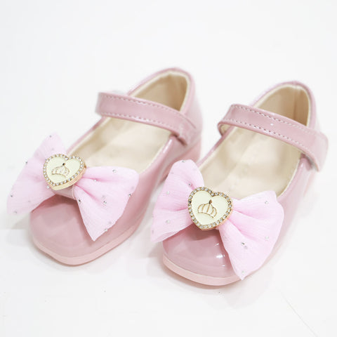 Pink Bow Embellished Velcro Closure Ballerina