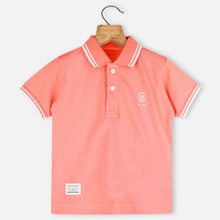 Load image into Gallery viewer, Striped Hem Polo T-Shirt- Peach, Black, Green &amp; White
