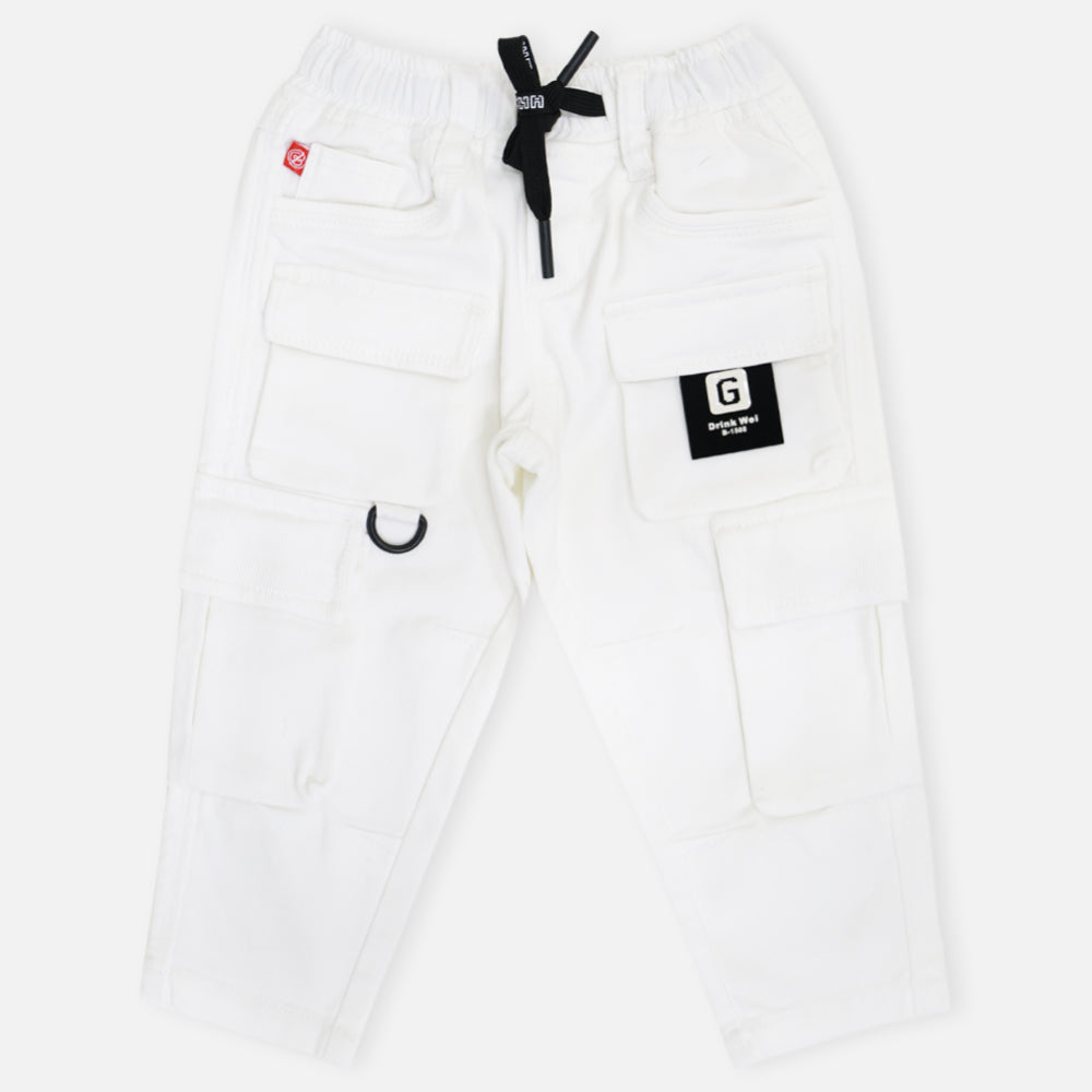 White Elasticated Waist Cargo Pant