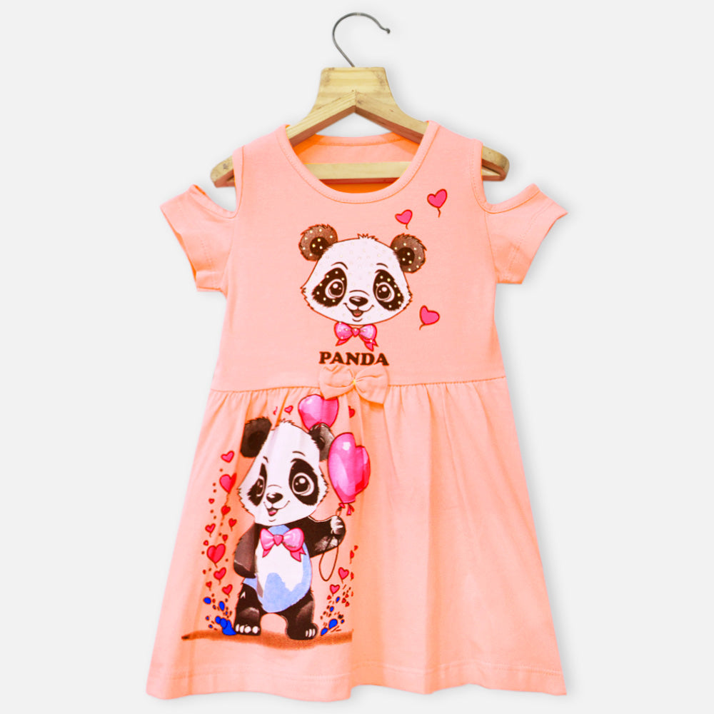 Panda Theme Cold Shoulder Dress
