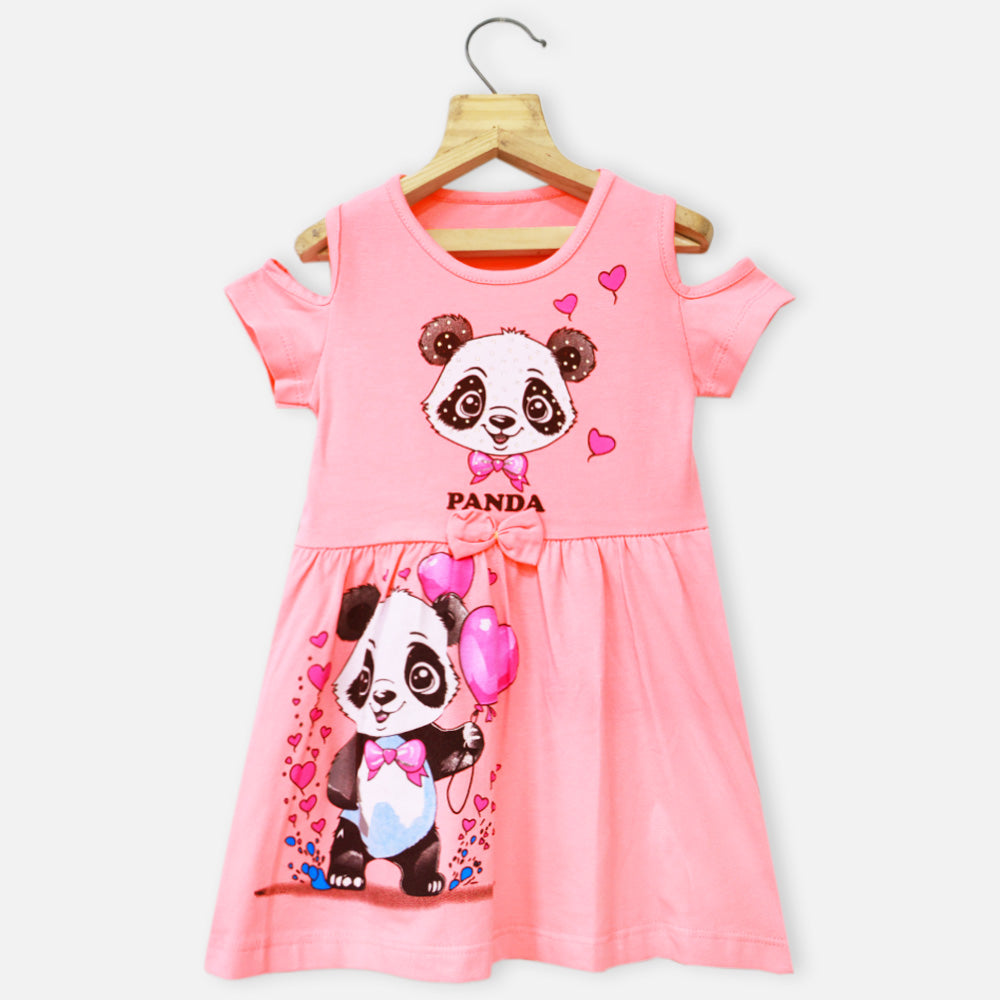 Panda Theme Cold Shoulder Dress
