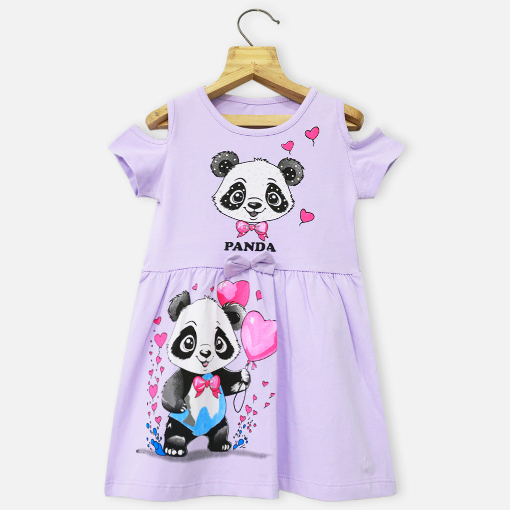 Panda Theme Cold Shoulder Dress