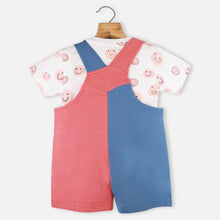Load image into Gallery viewer, Colorblock Mummy Embroidered Dungaree With Half Sleeves White T-Shirt
