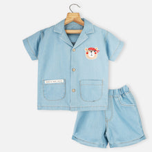 Load image into Gallery viewer, Blue Half Sleeves Shirt With Shorts Co-Ord Set
