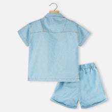 Load image into Gallery viewer, Blue Half Sleeves Shirt With Shorts Co-Ord Set
