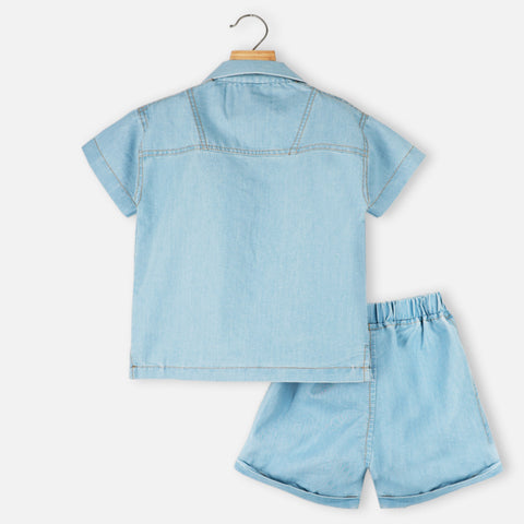 Blue Half Sleeves Shirt With Shorts Co-Ord Set