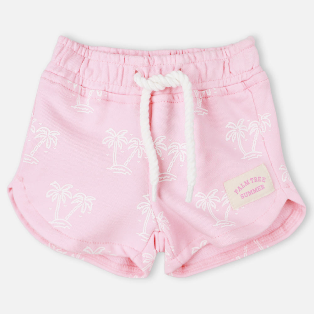 Pink Tropical Printed Elasticated Waist Shorts