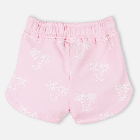 Pink Tropical Printed Elasticated Waist Shorts