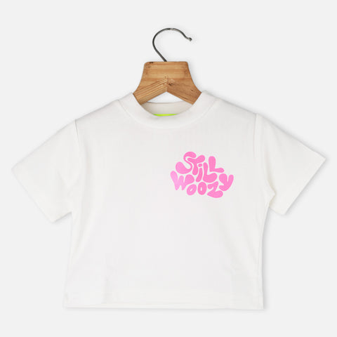 Pink & White Typographic Printed T-Shirt