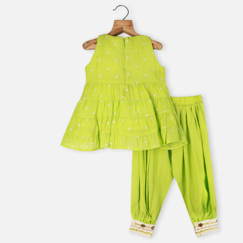 Green Lace Embellished Tiered Kurta With Salwar