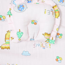 Load image into Gallery viewer, Pink Giraffe Printed Baby Mattress With Mosquito Net &amp; Pillow
