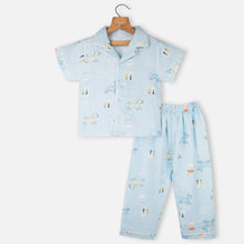 Load image into Gallery viewer, Blue Animal Theme Cotton Night Suit
