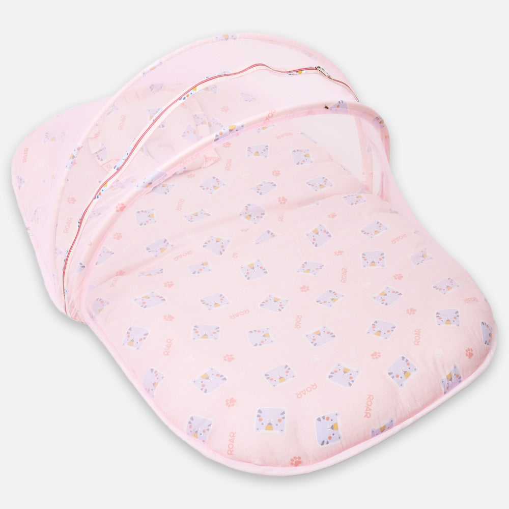 Pink Roar Printed Baby Mattress With Mosquito Net & Pillow