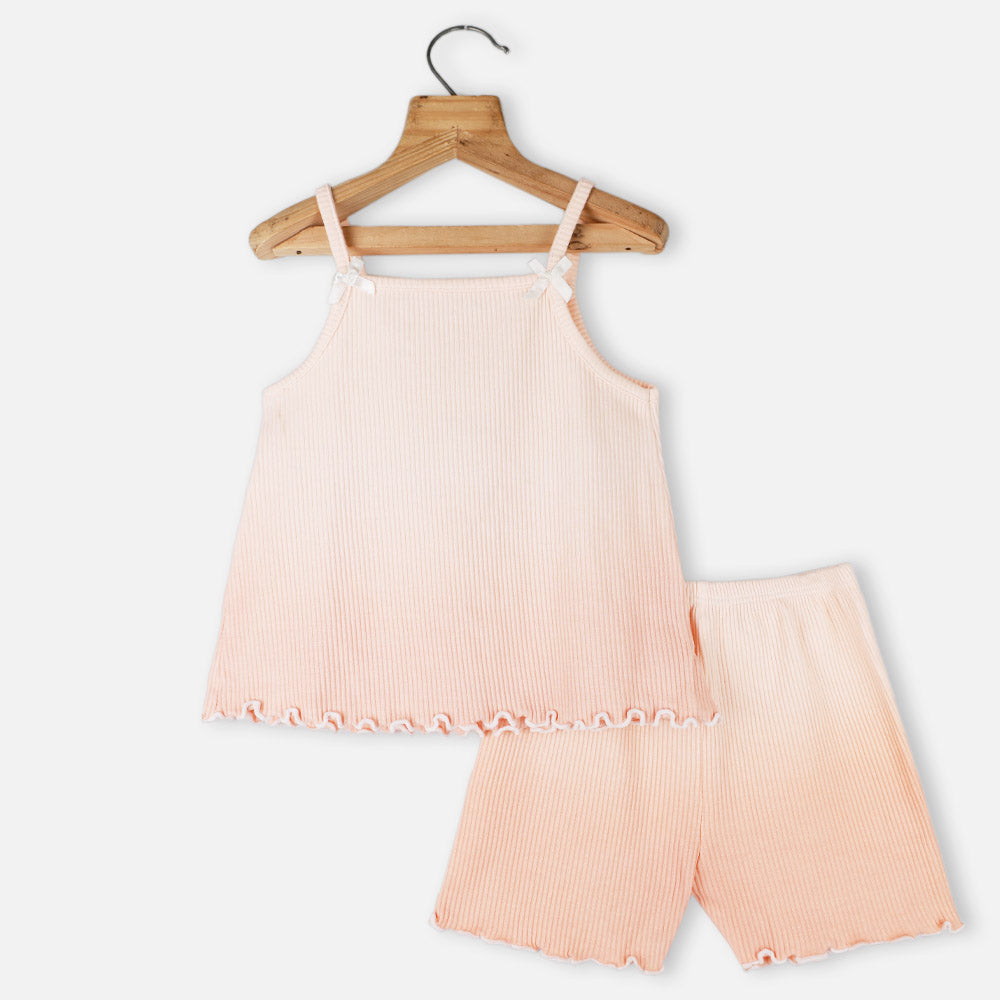 Peach Striped Sleeveless Top With Shorts Co-Ord Set
