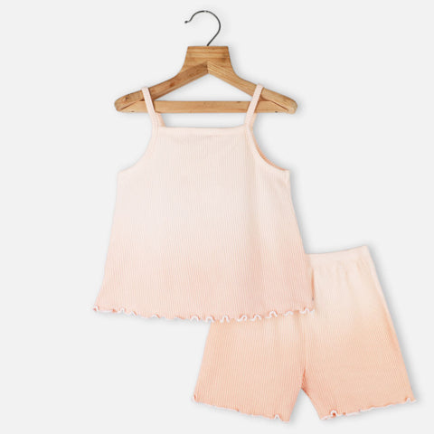 Peach Striped Sleeveless Top With Shorts Co-Ord Set