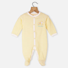 Load image into Gallery viewer, Yellow Striped Printed Full Sleeves Footsie
