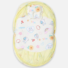Load image into Gallery viewer, Yellow Rabbit Printed Baby Mattress With Mosquito Net &amp; Pillow
